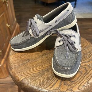 SPERRY Women’s Charcoal and Light Gray Sparkle Boat Shoe, Size 7, Like New